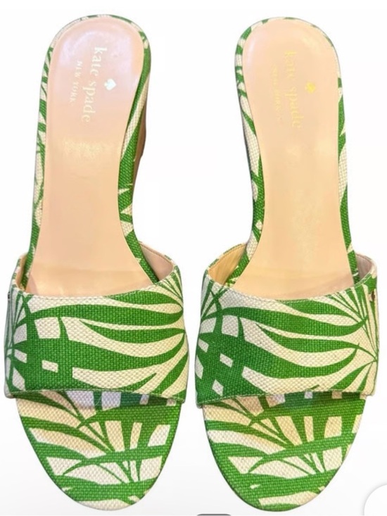 kate spade Shoes - kate spade Green and Cream Palm-Print Slide Mules